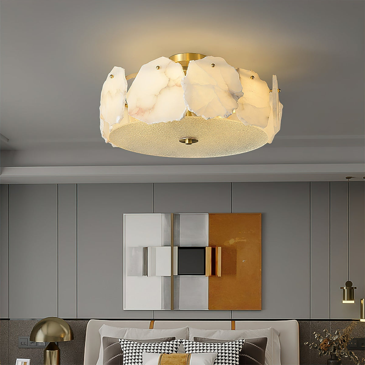 Elay Sophisticated Disc Flat Alabaster Glass Ceiling Light