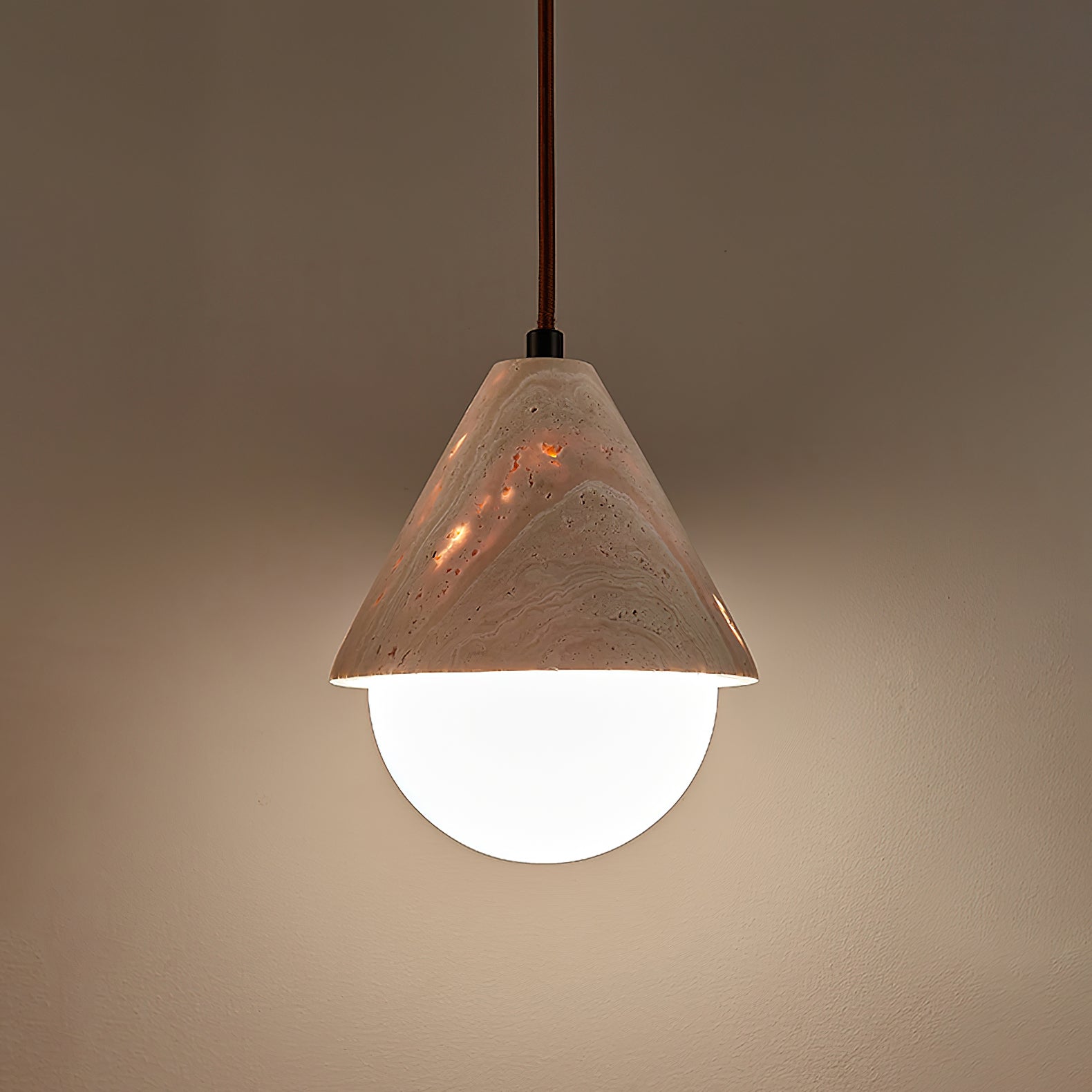 Valaliella Cone Hemisphere Travertine Pendant Light
