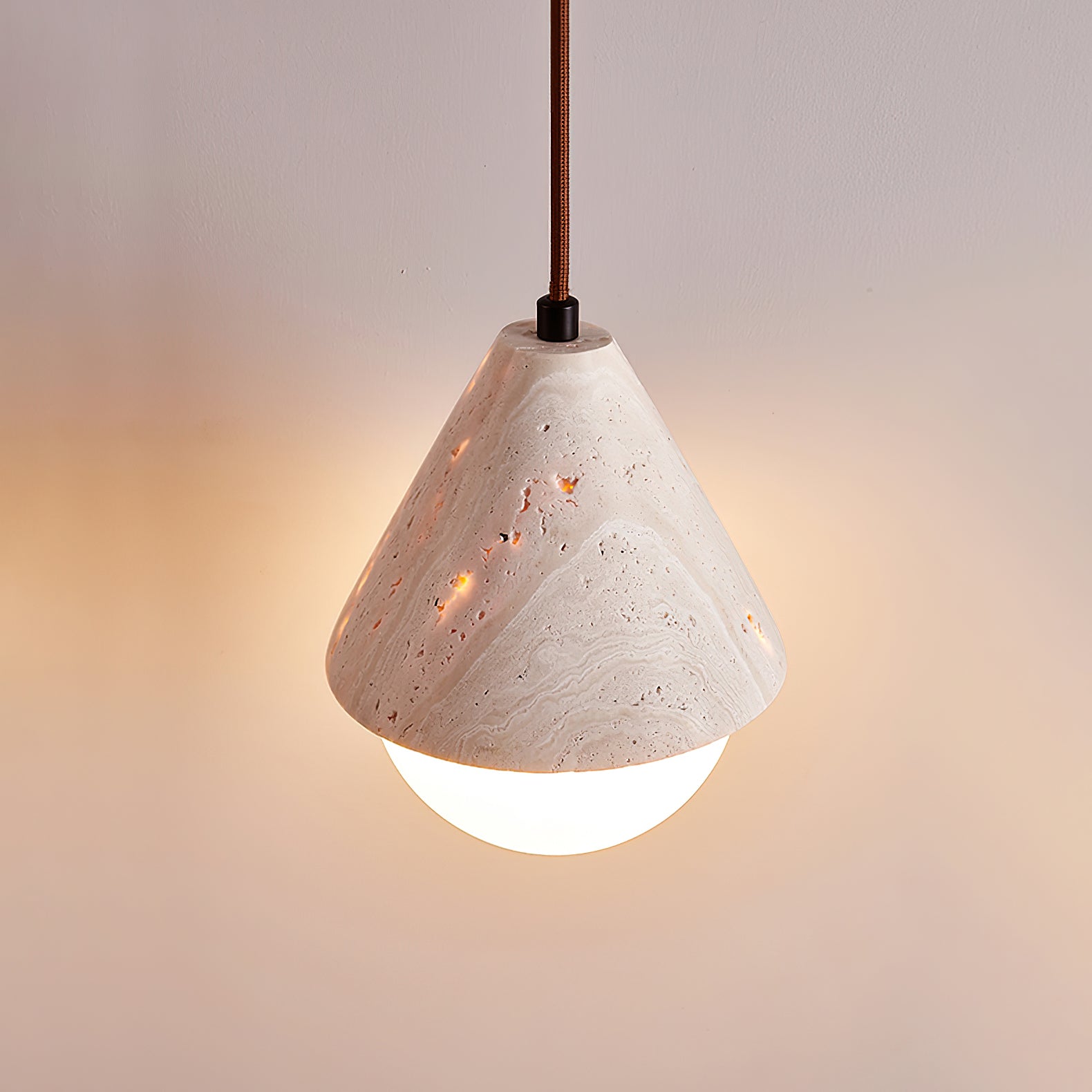 Valaliella Cone Hemisphere Travertine Pendant Light