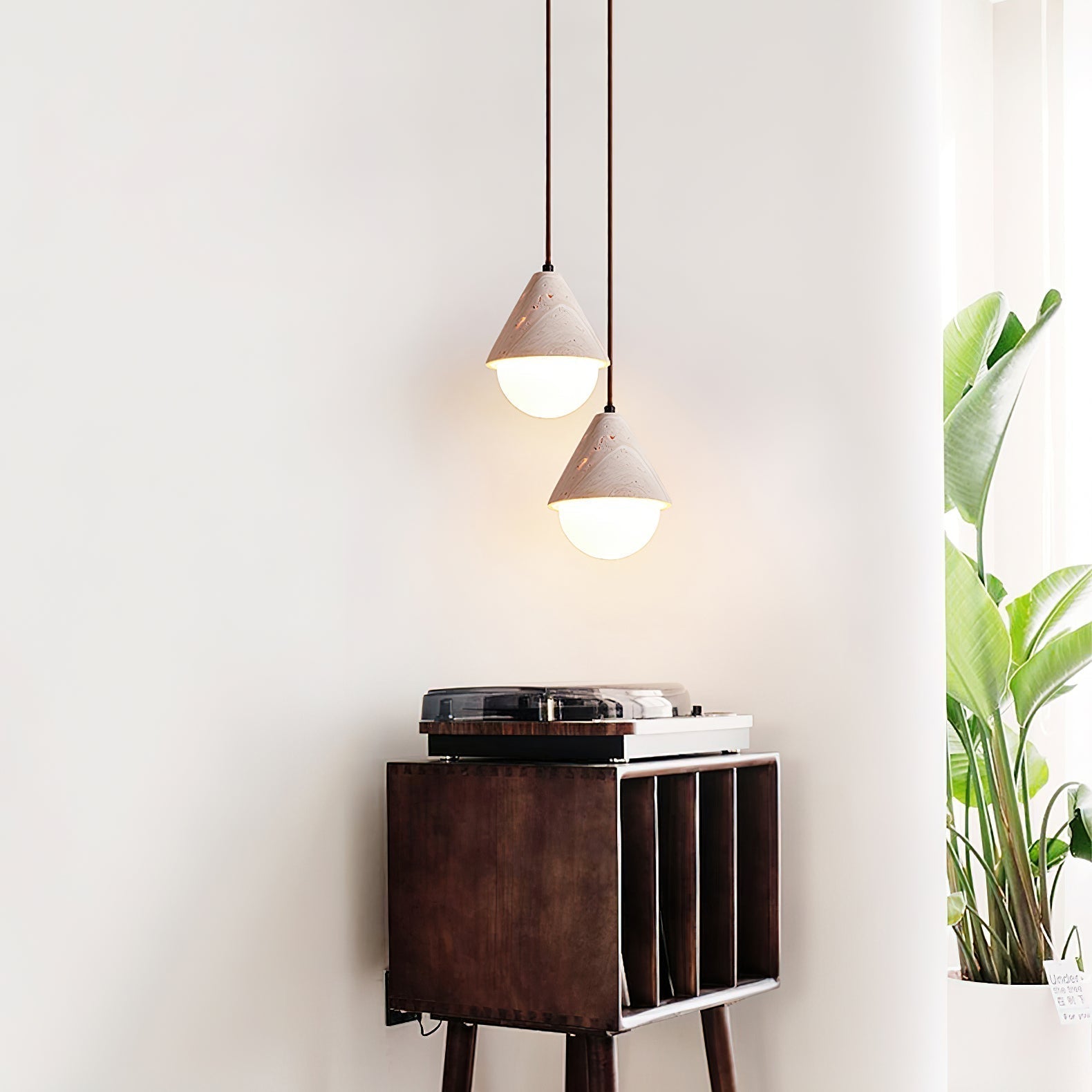 Valaliella Cone Hemisphere Travertine Pendant Light