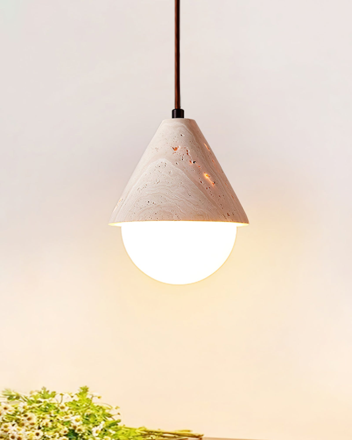 Valaliella Cone Hemisphere Travertine Pendant Light