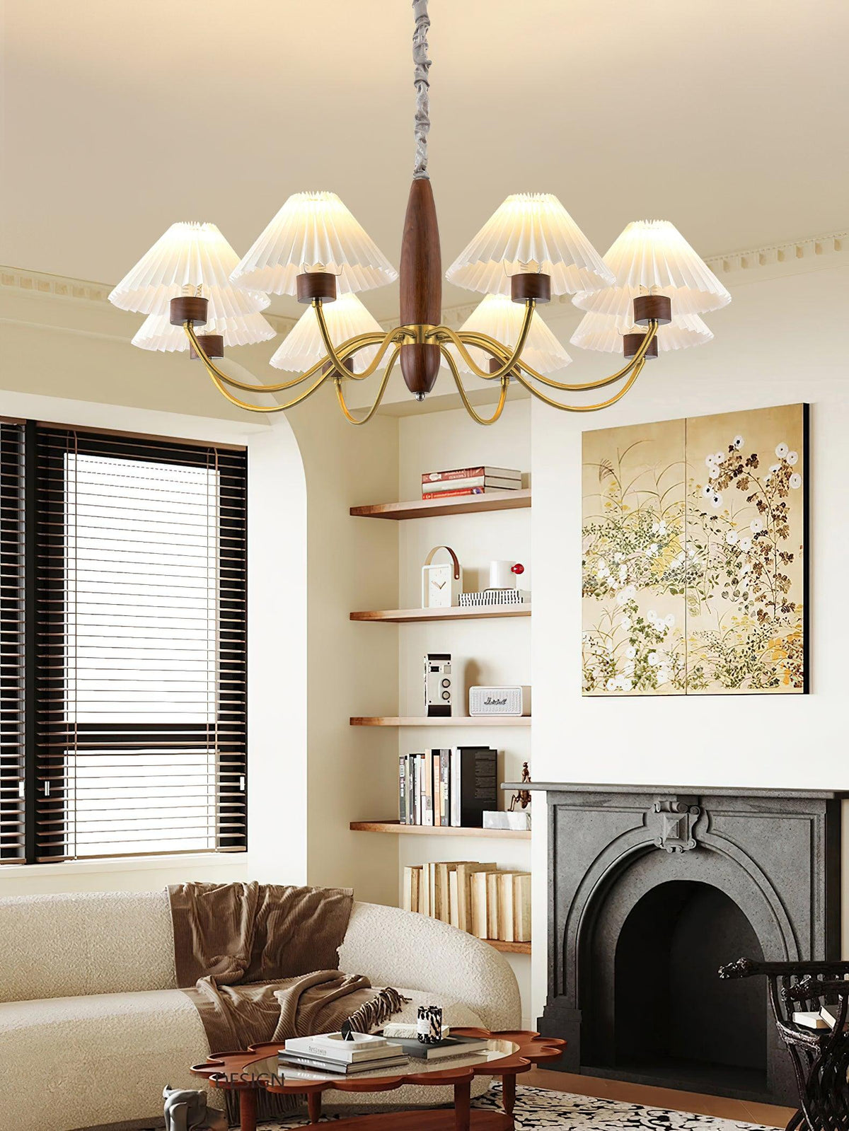 Rinalira Chandelier Walnut Brass Elegant