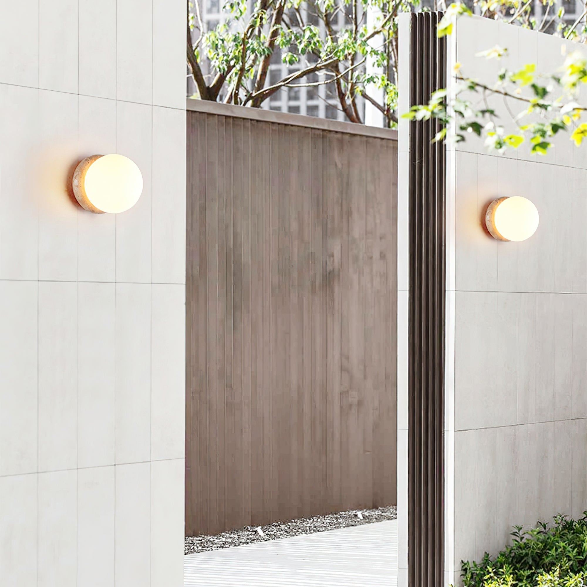 Taverelia Round-Plate Travertine Wall Light
