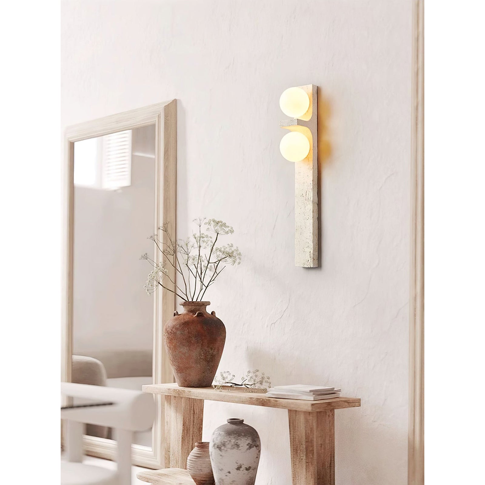 Eirikuvys Organic Modern Minimalist Travertine Wall Sconce - Neutral Decor