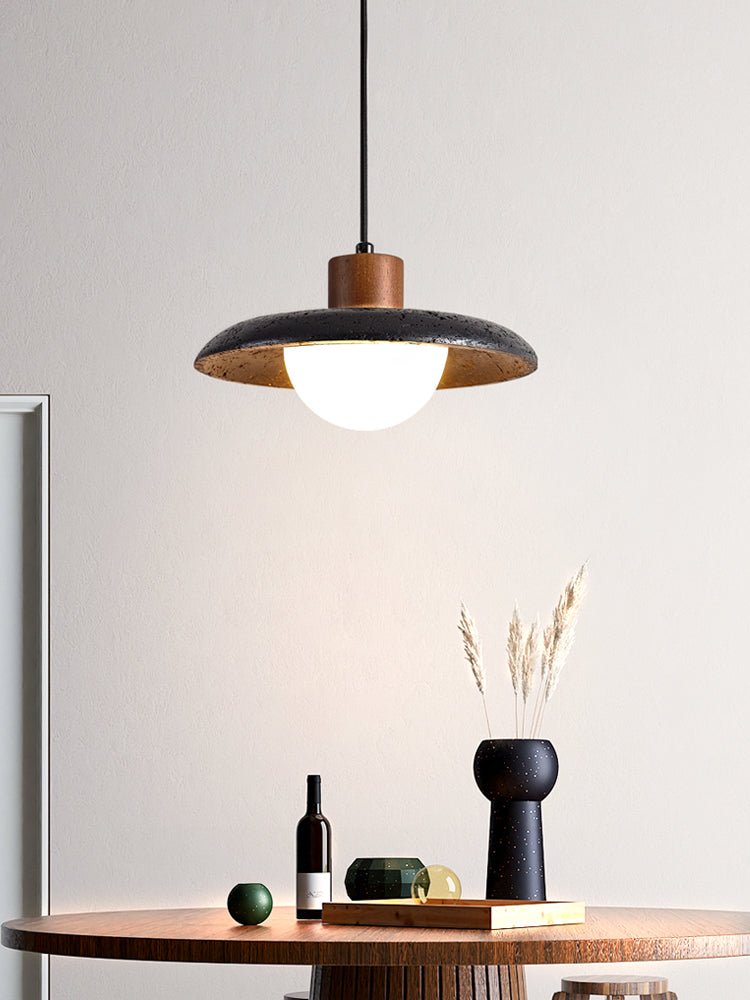 Zenk Black Travertine Dome Pendant Lamp