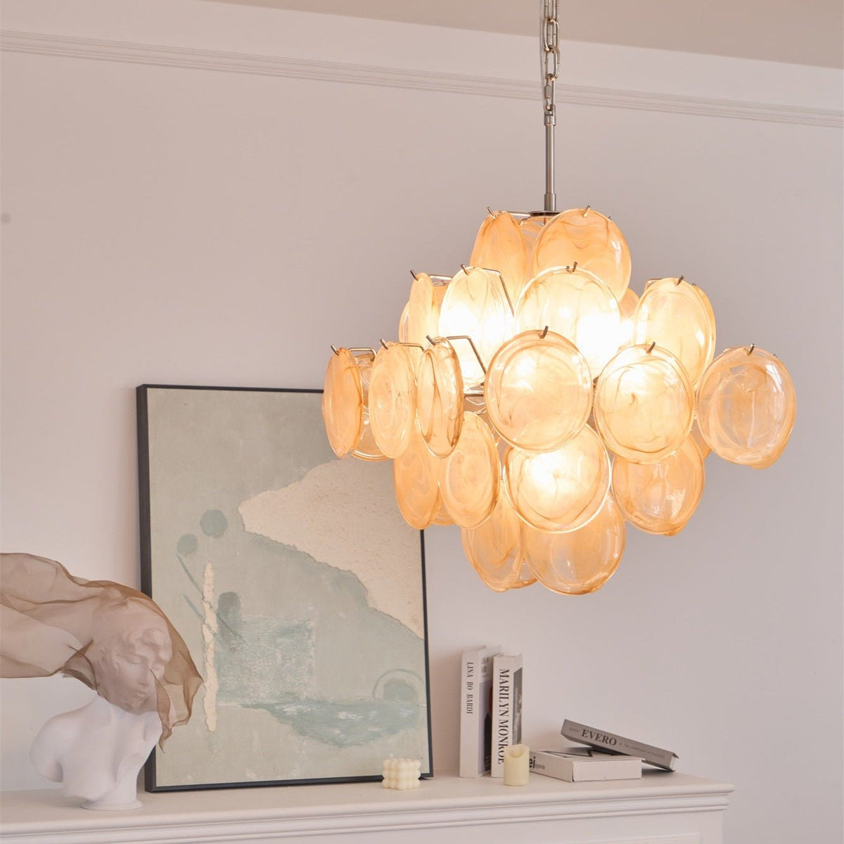Lioraleon Chandelier Apricot Murano Glass Disc Layered Artistic