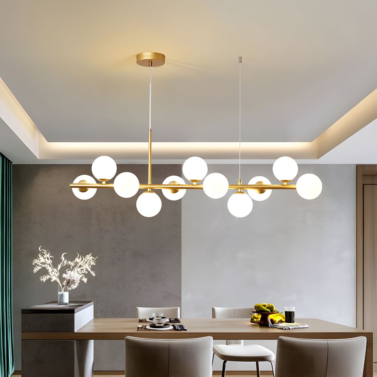 Lioroora Chandelier Glass Globe Gold 12-Light
