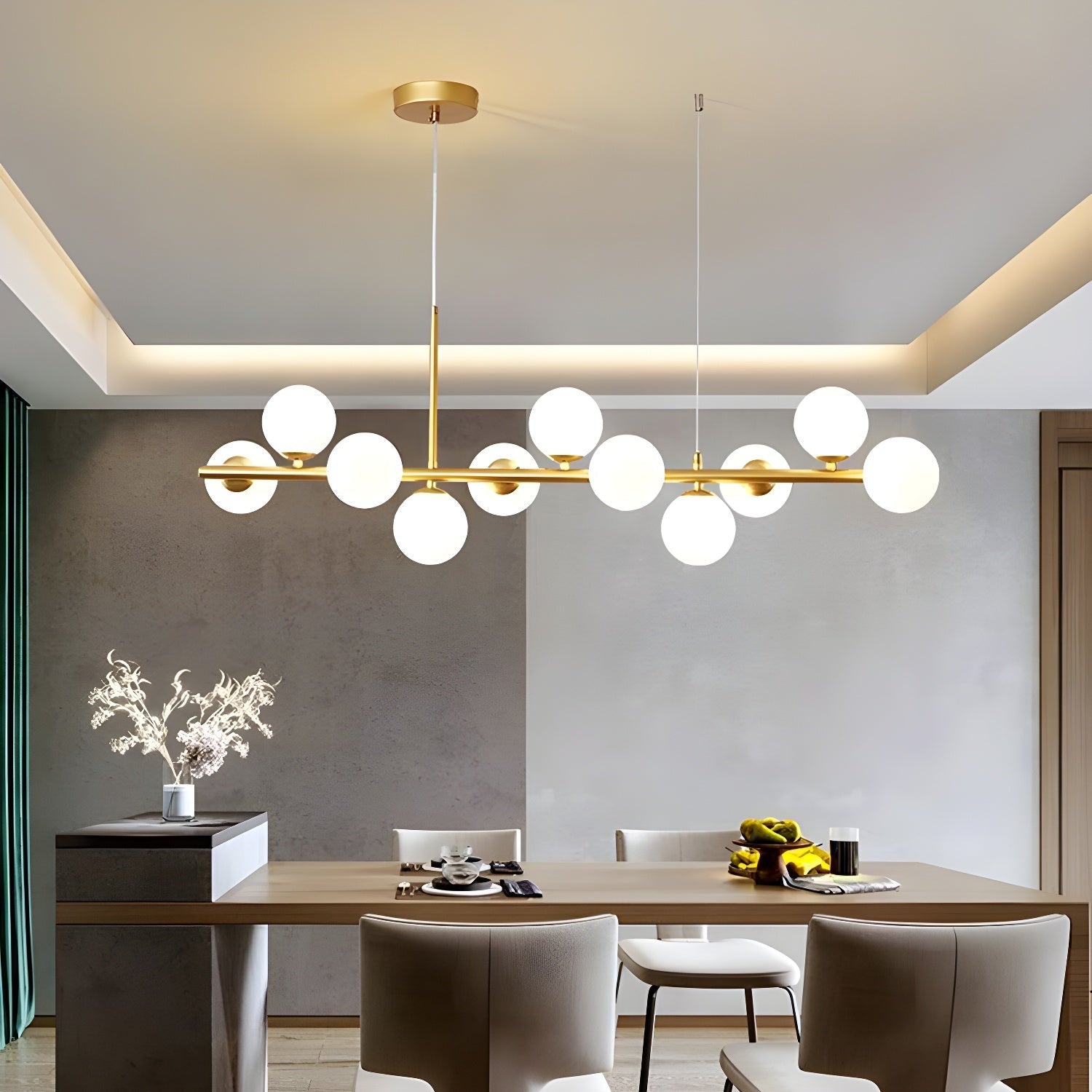 Lioroora Chandelier Glass Globe Gold 12-Light