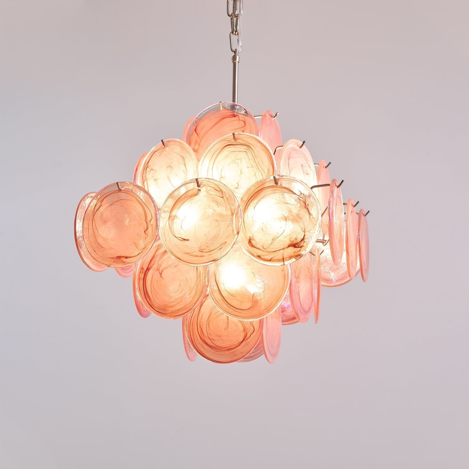 Celeian Chandelier Pink Glass Disc Layered Romantic