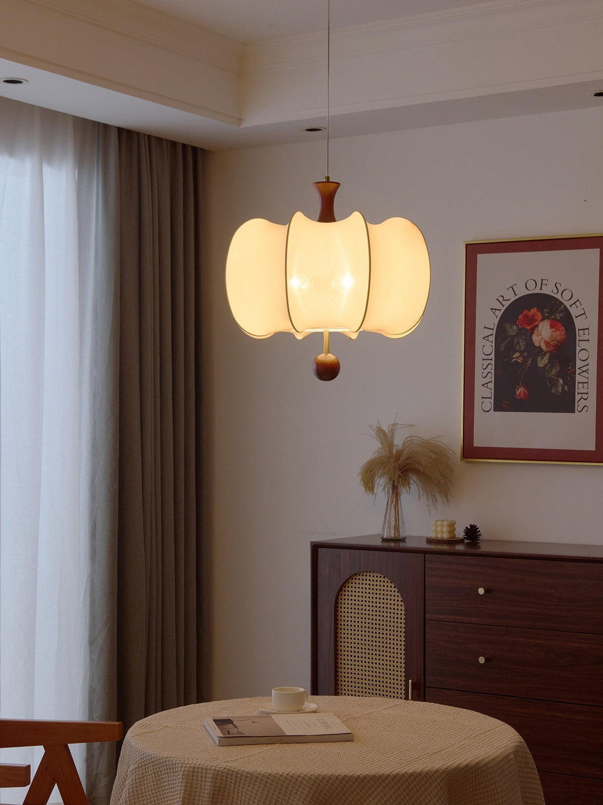 Elvelise Fabric Wood Pendant Light