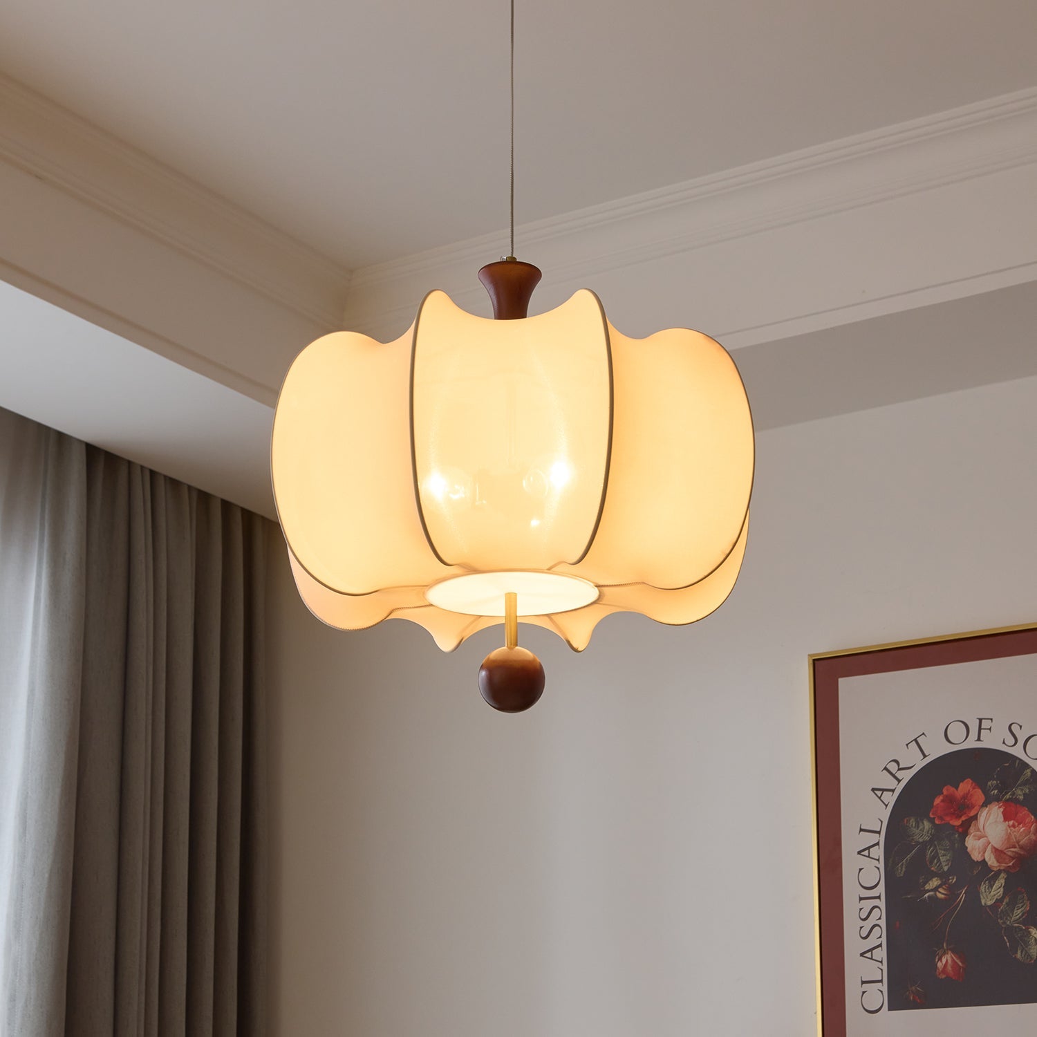 Elvelise Fabric Wood Pendant Light