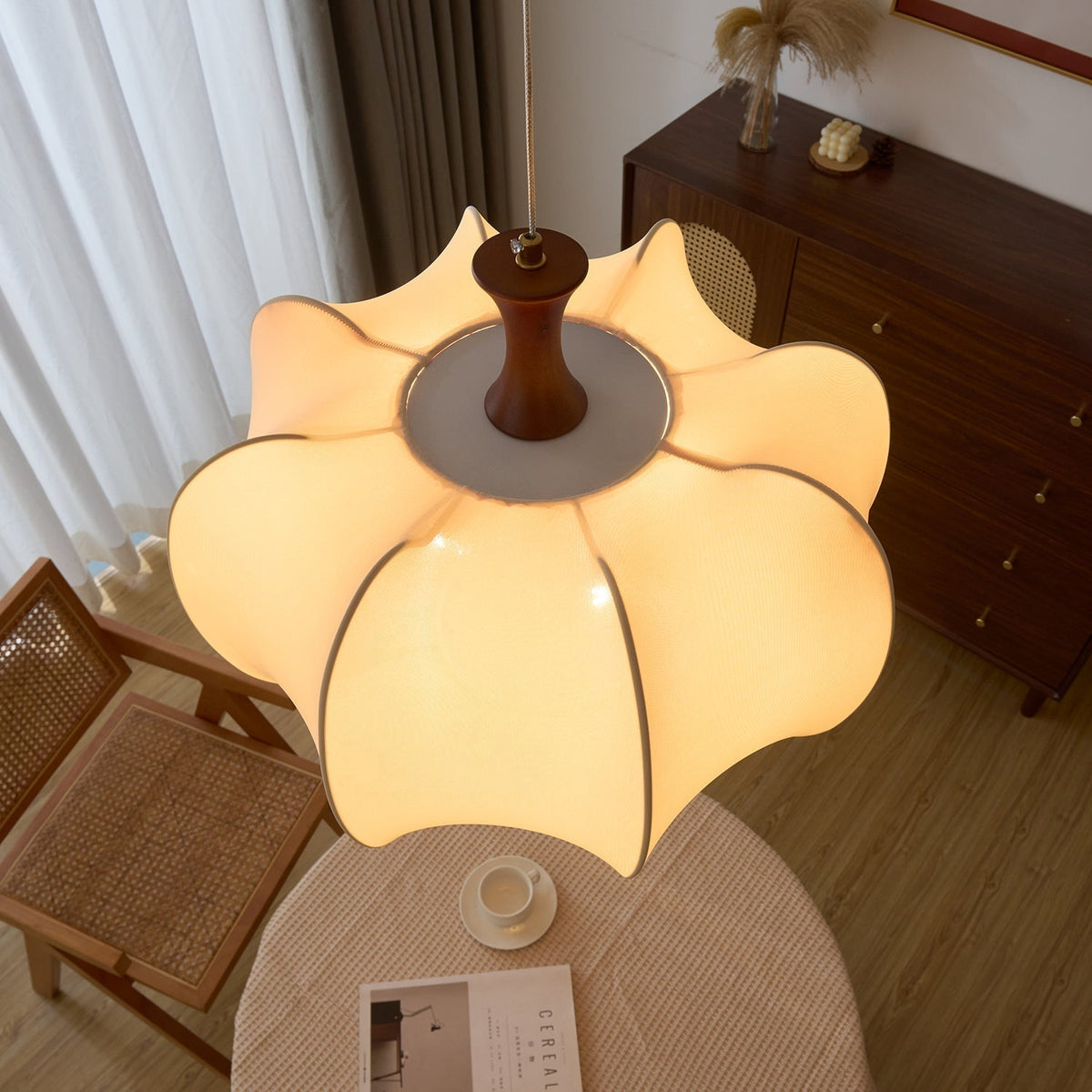 Elvelise Fabric Wood Pendant Light