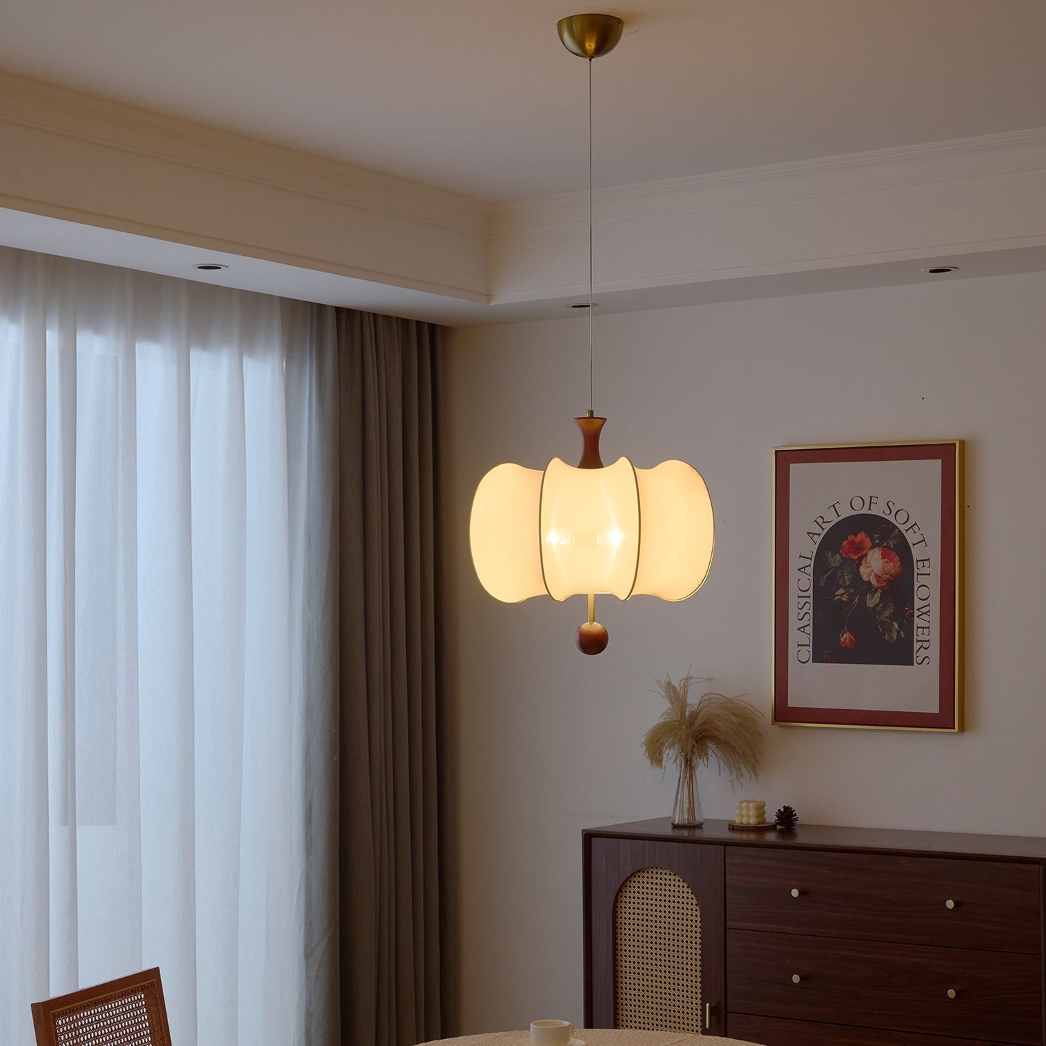 Elvelise Fabric Wood Pendant Light