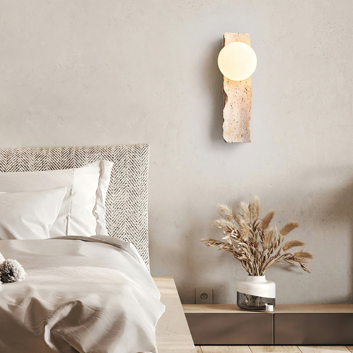 Tavivelia Glass Travertine Wall Lamp
