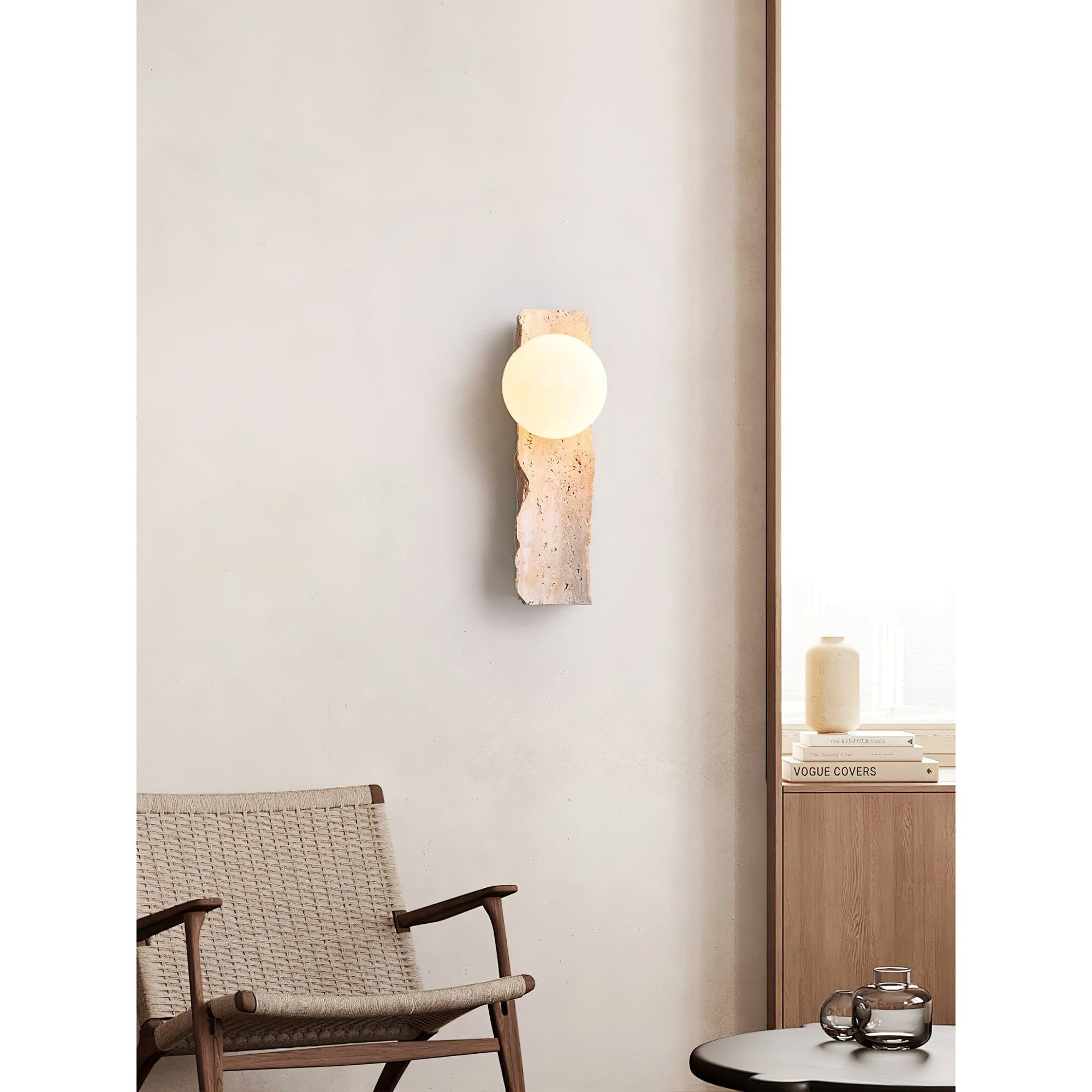 Tavivelia Glass Travertine Wall Lamp