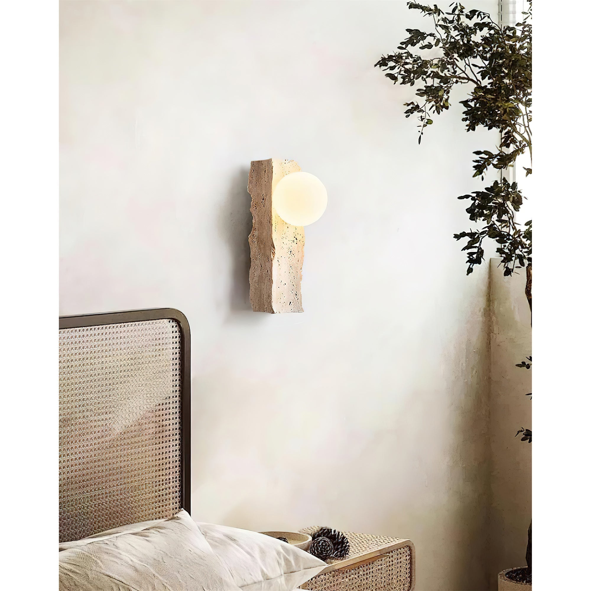 Tavivelia Glass Travertine Wall Lamp