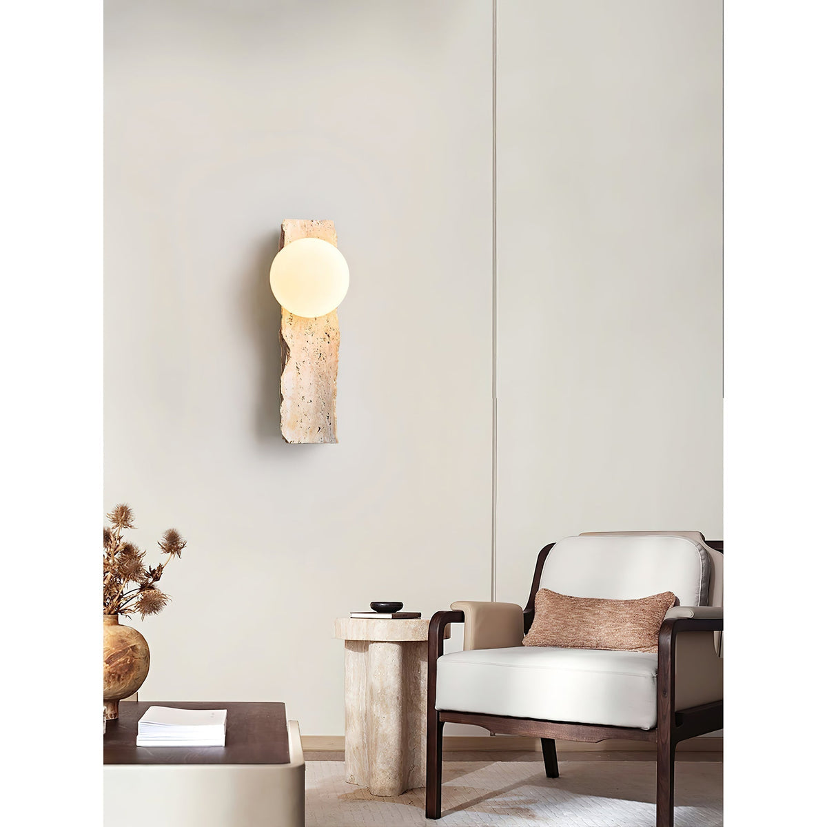 Tavivelia Glass Travertine Wall Lamp
