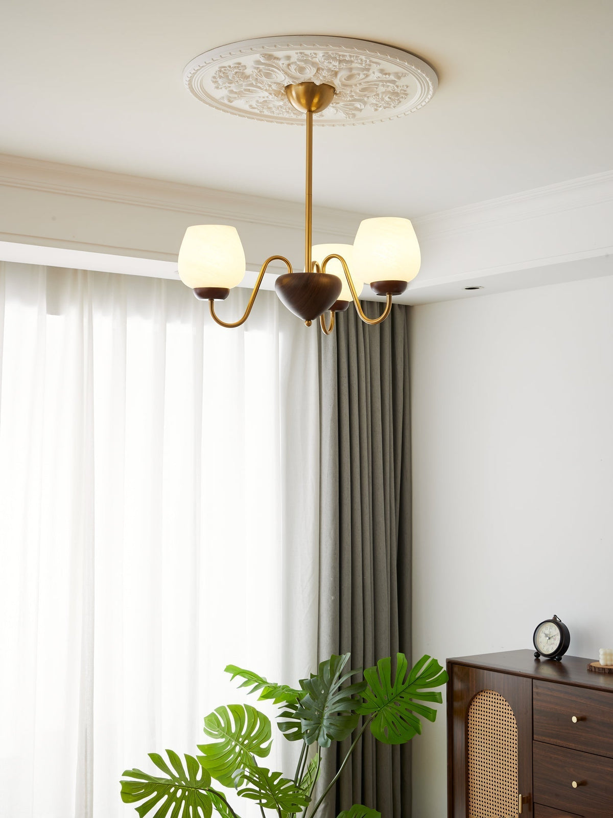 Sytheiel Premium	Elegance Wood Glass Chandelier