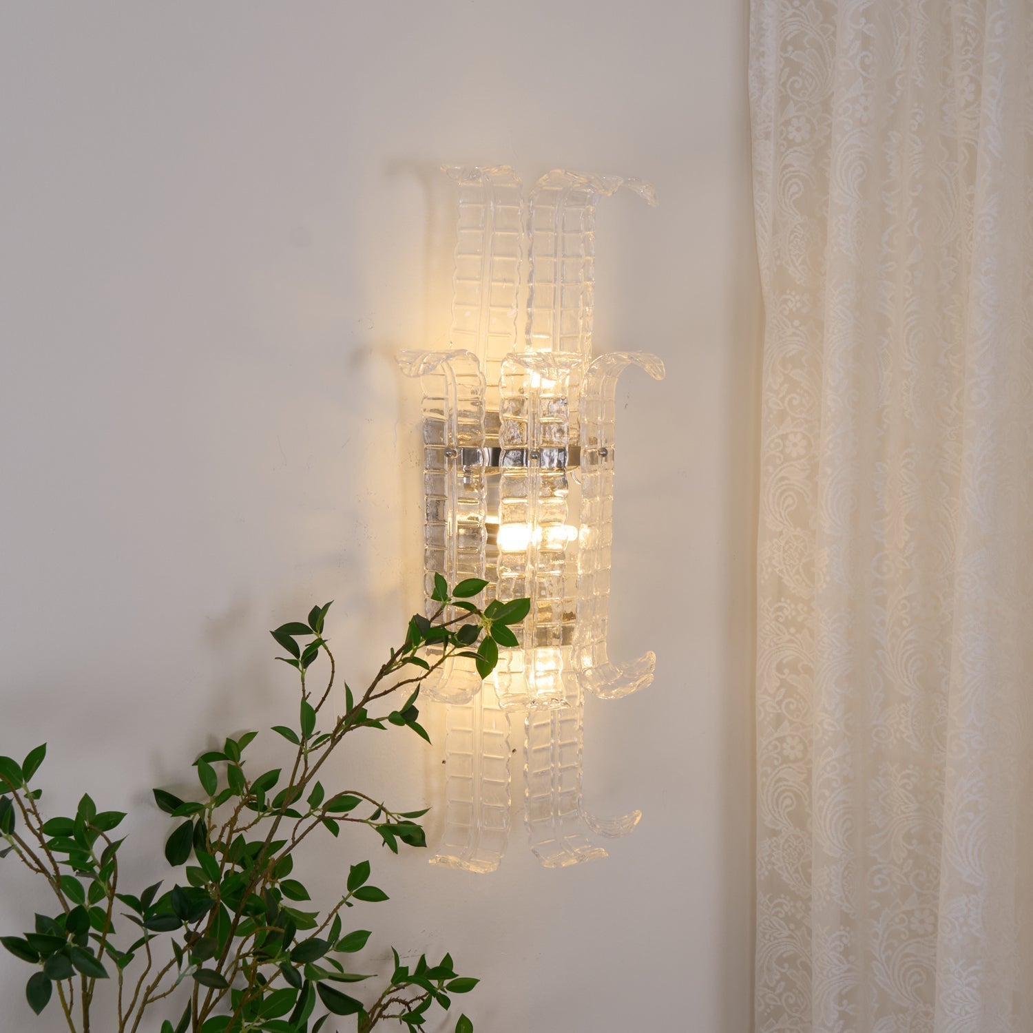 Celearia Wall Sconce Clear Murano Glass Panel Geometric