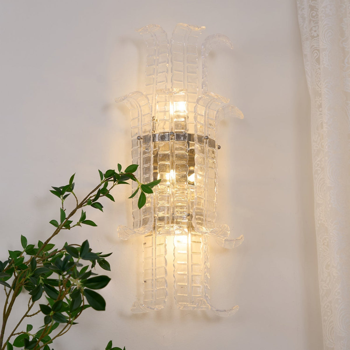 Celearia Wall Sconce Clear Murano Glass Panel Geometric