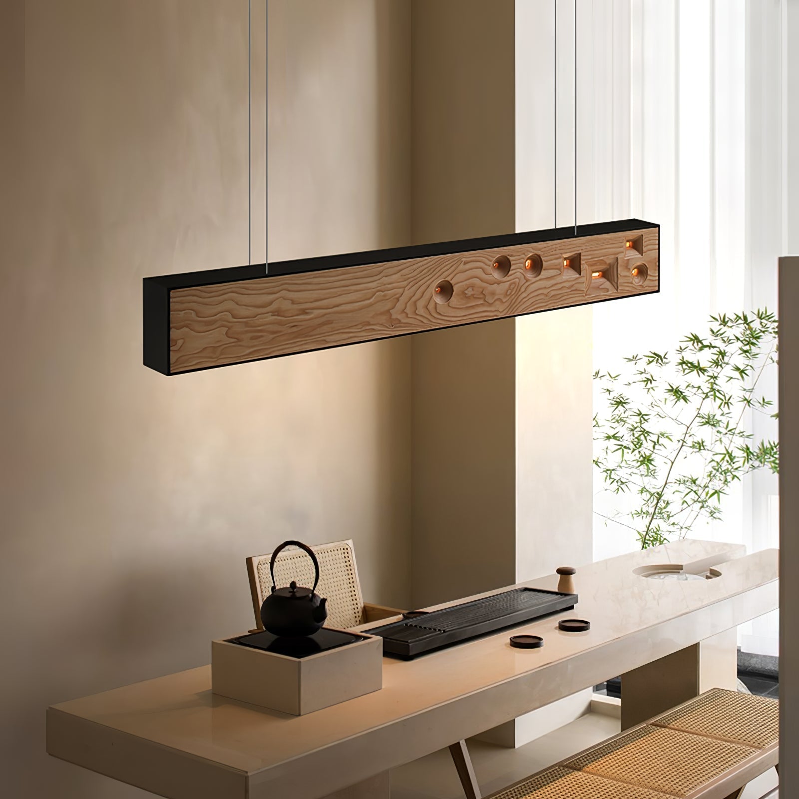 Elvorora Pendant Light Wood Gemstone Linear LED