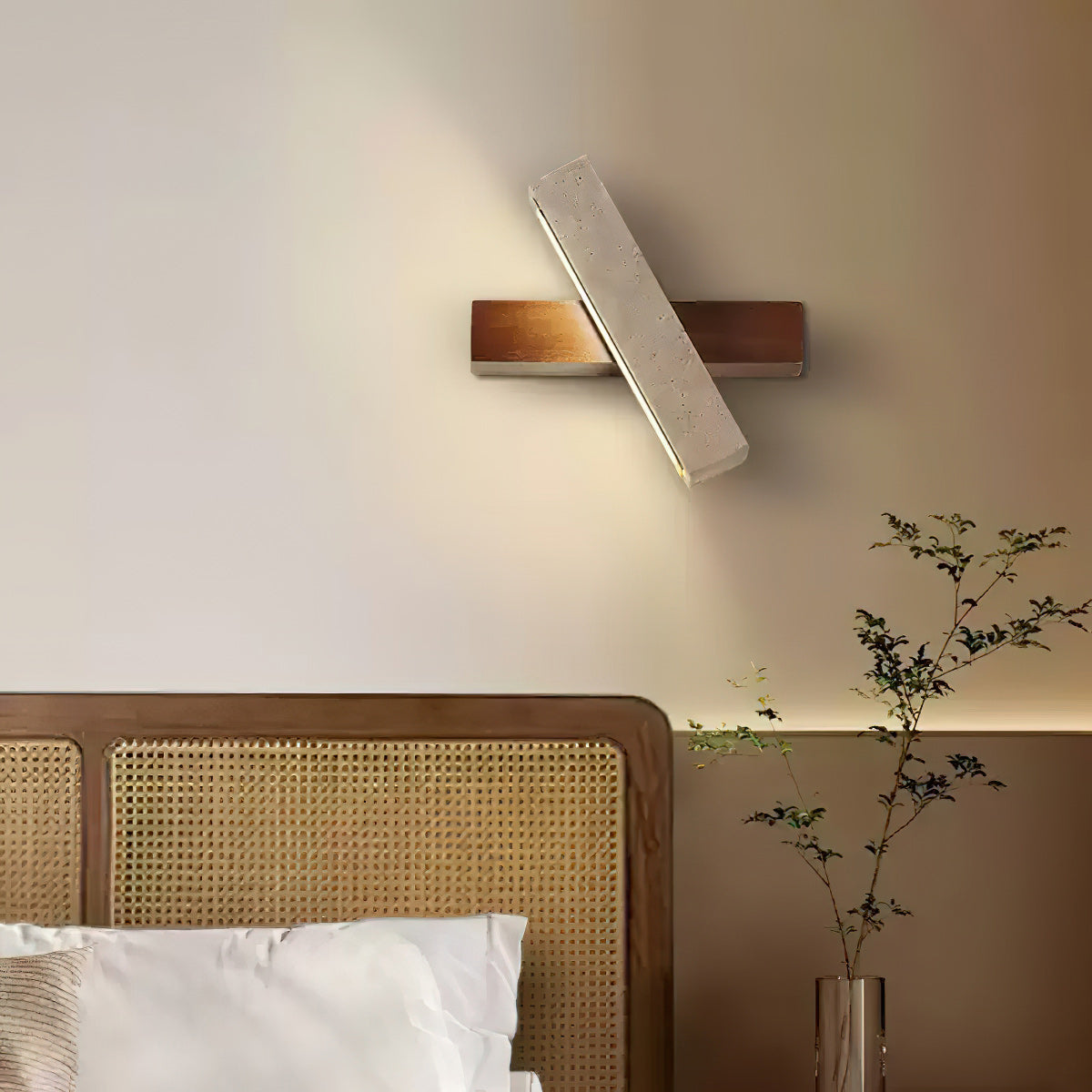 Ostruvyo Modern Minimalist Linear Walnut Travertine Wall Lamp