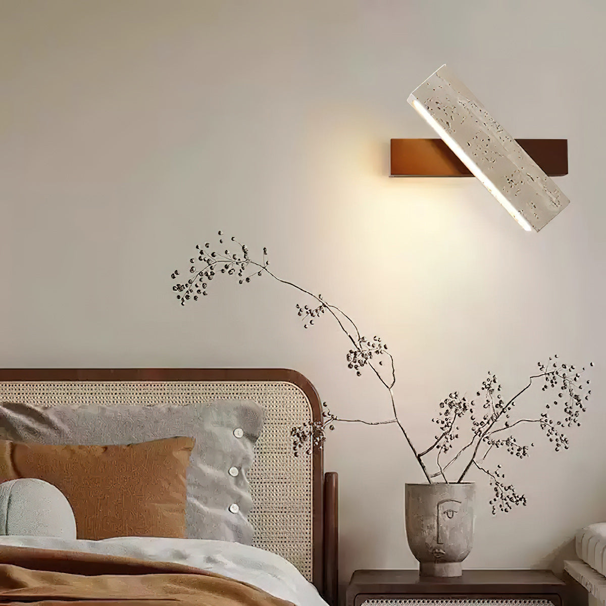 Ostruvyo Modern Minimalist Linear Walnut Travertine Wall Lamp