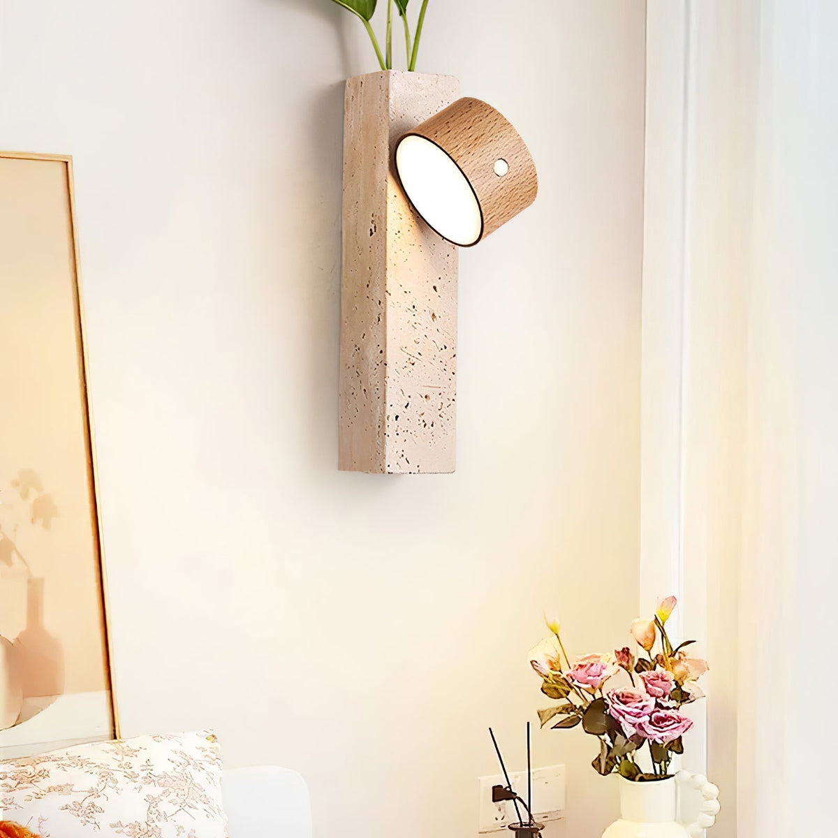Dalvor Rectangular-Block Travertine Wall Light