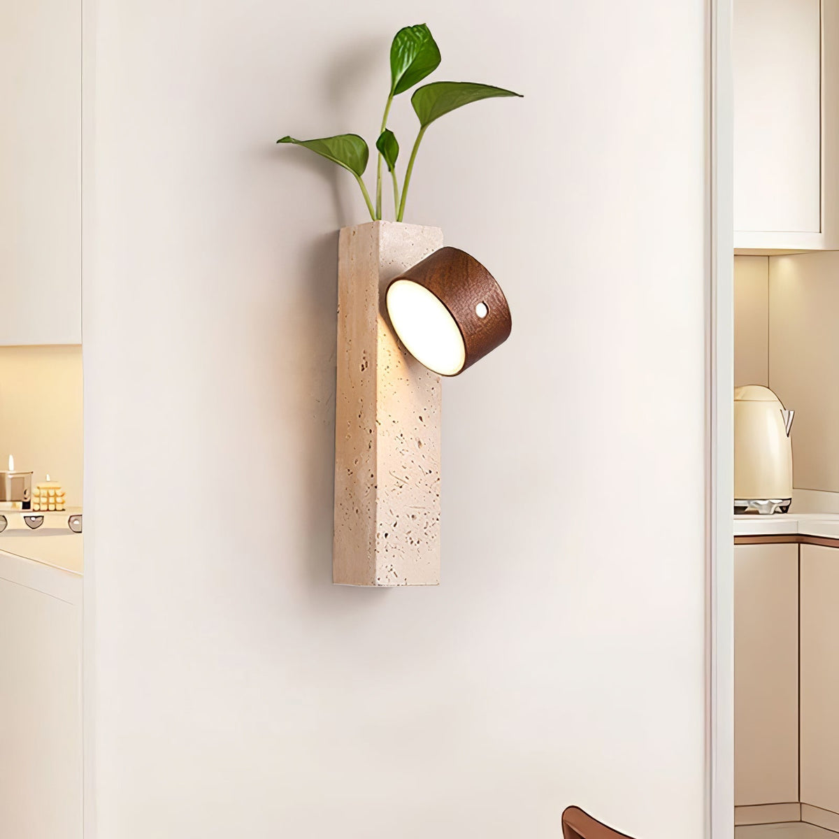 Dalvor Rectangular-Block Travertine Wall Light