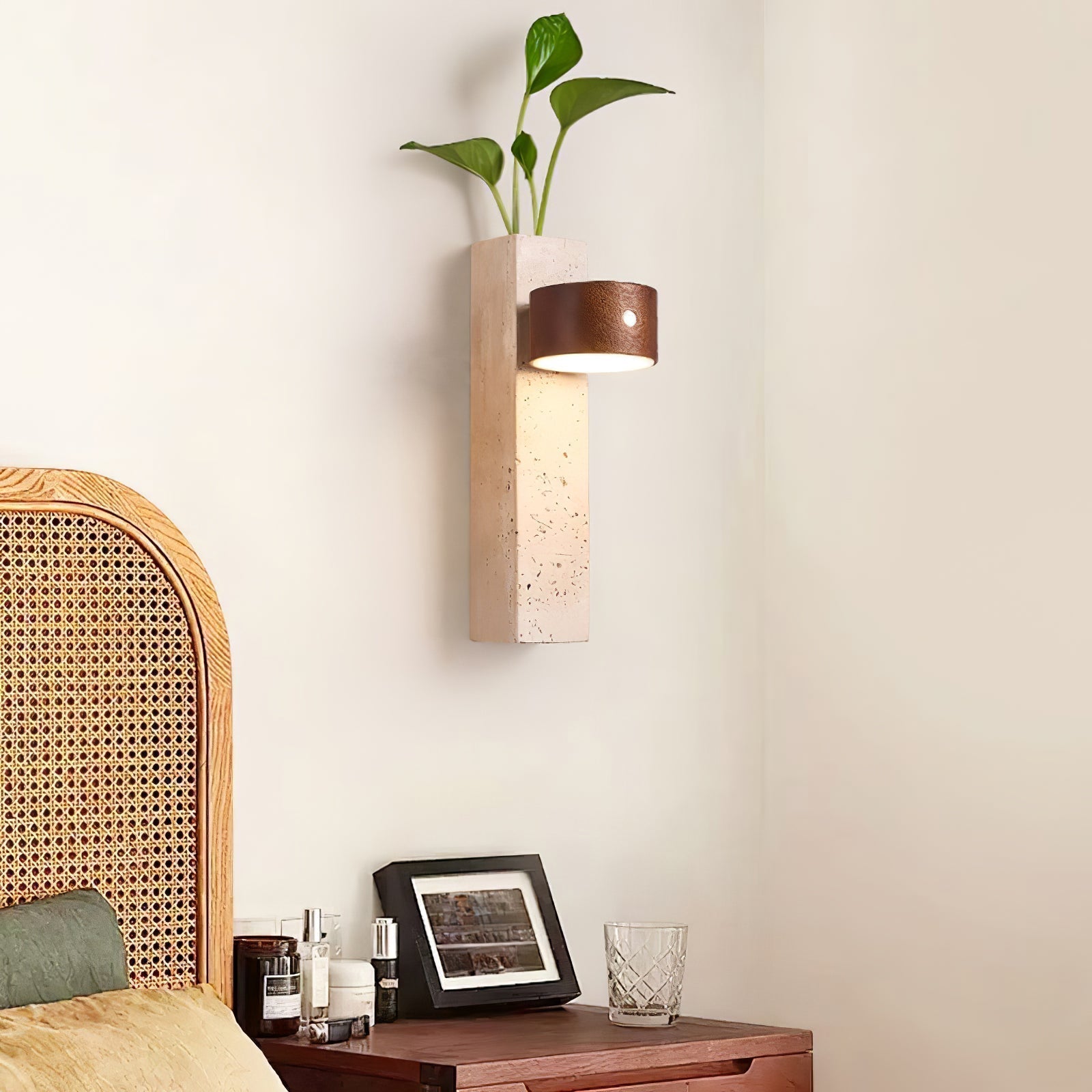 Dalvor Rectangular-Block Travertine Wall Light