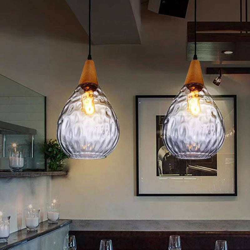 Avi Vintage Teardrop Pendant Light, Glass/Wood - Neutral Decor