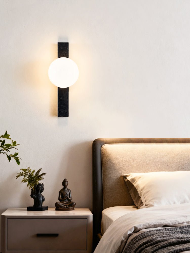 Zoshaira Globe Black Travertine  Wall Sconce