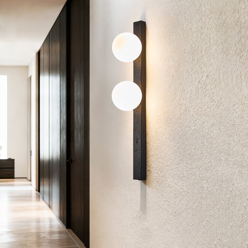 Zoshaira Globe Black Travertine  Wall Sconce