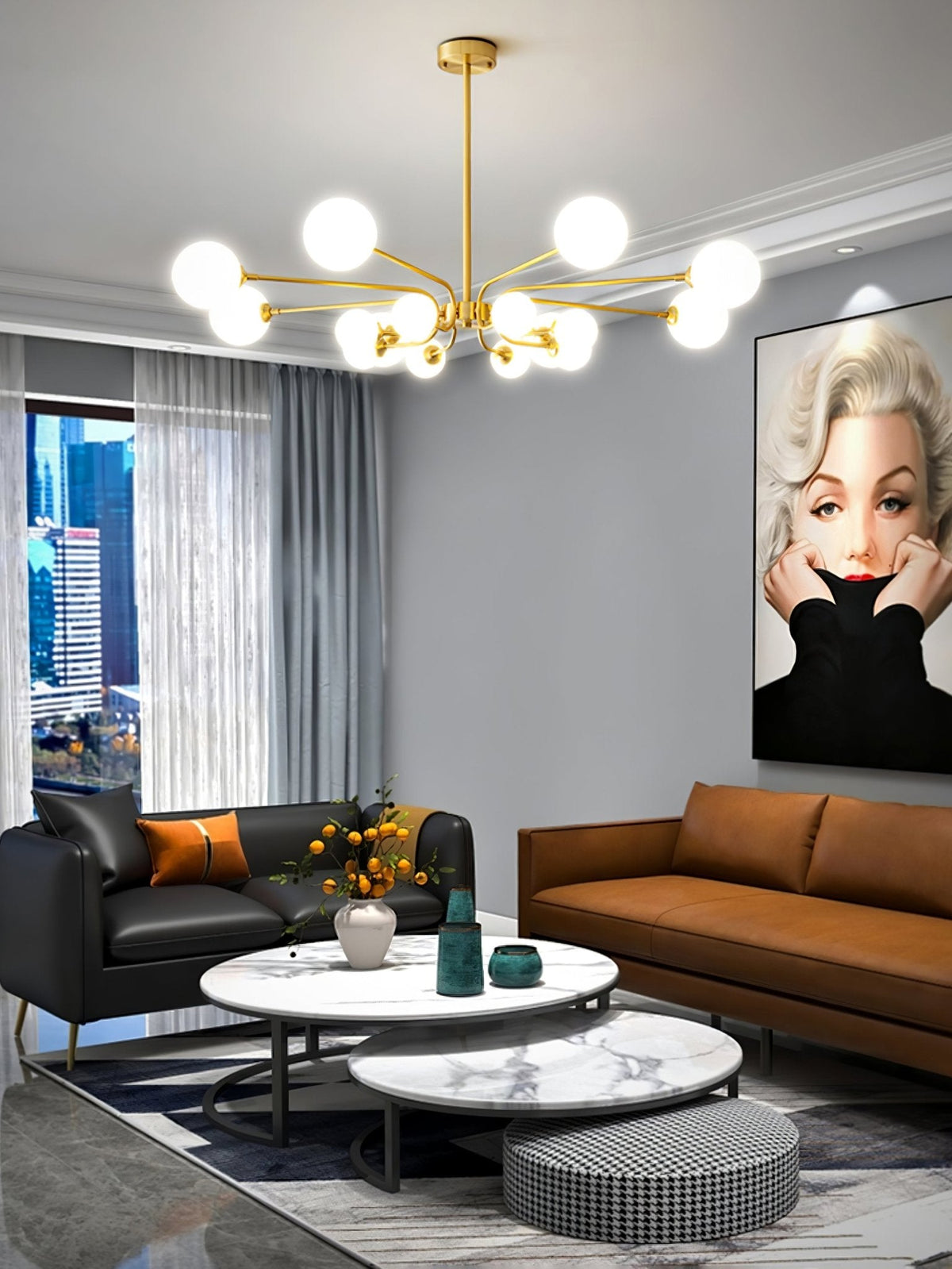 Wace Chandelier Globe Arm Modern