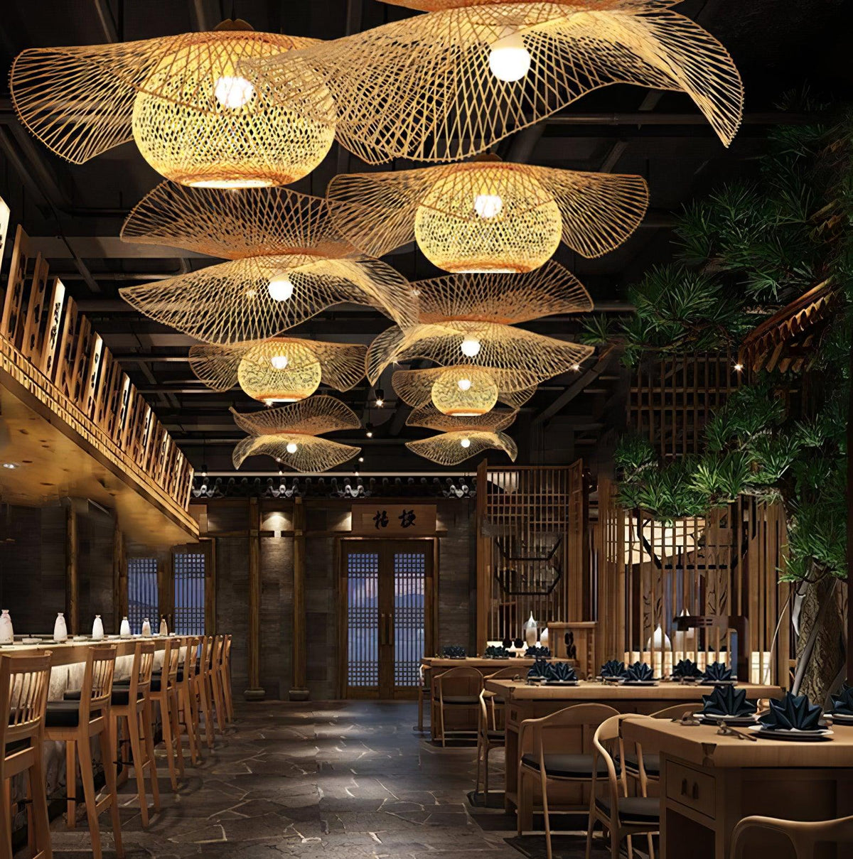 Twirl Bamboo Frame Pendant Lamp