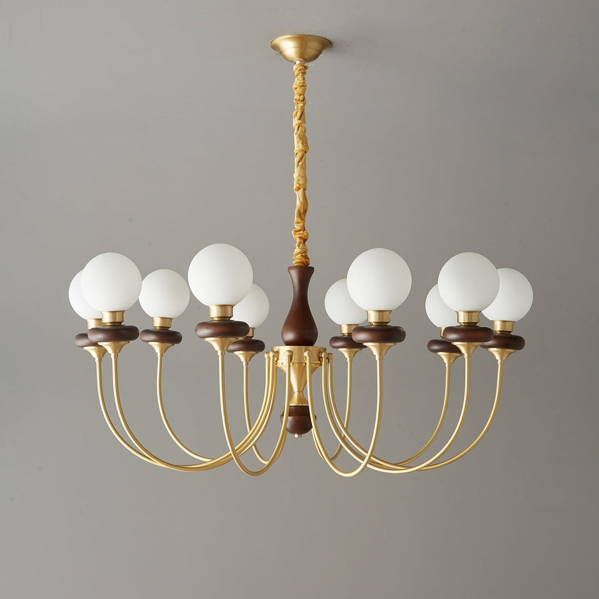 Cotheor Vintage Traditional Arc Wood Glass Chandelier