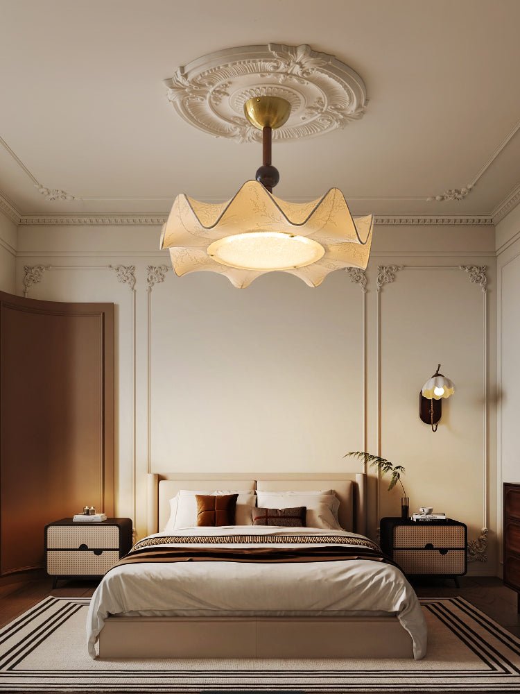 Avlorus Traditional Premium Elegance Wood Fabric Ceiling Light