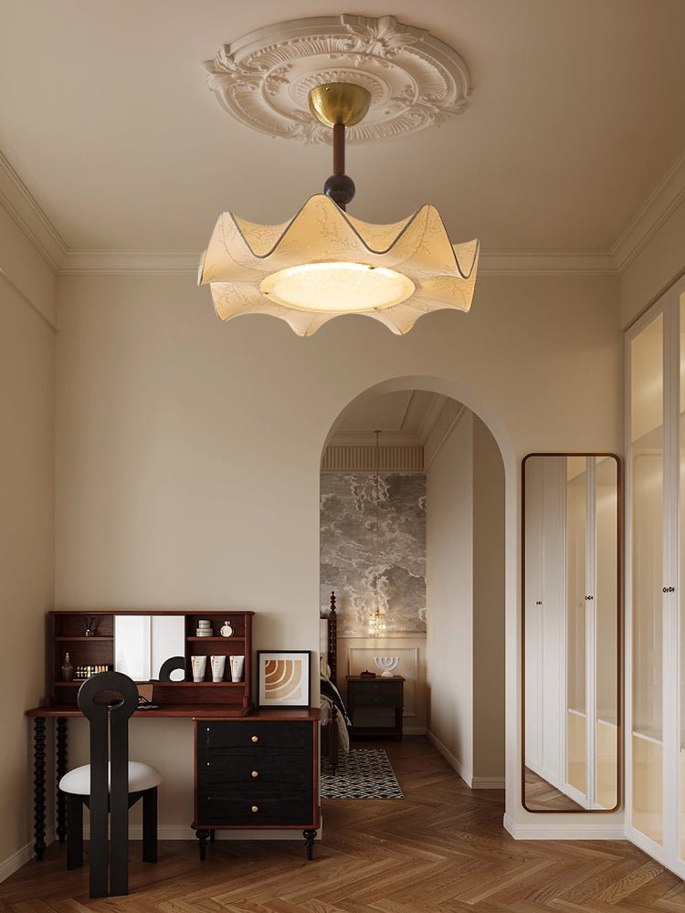 Avlorus Traditional Premium Elegance Wood Fabric Ceiling Light