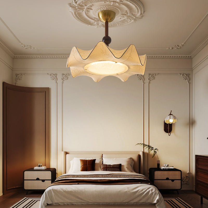 Avlorus Traditional Premium Elegance Wood Fabric Ceiling Light