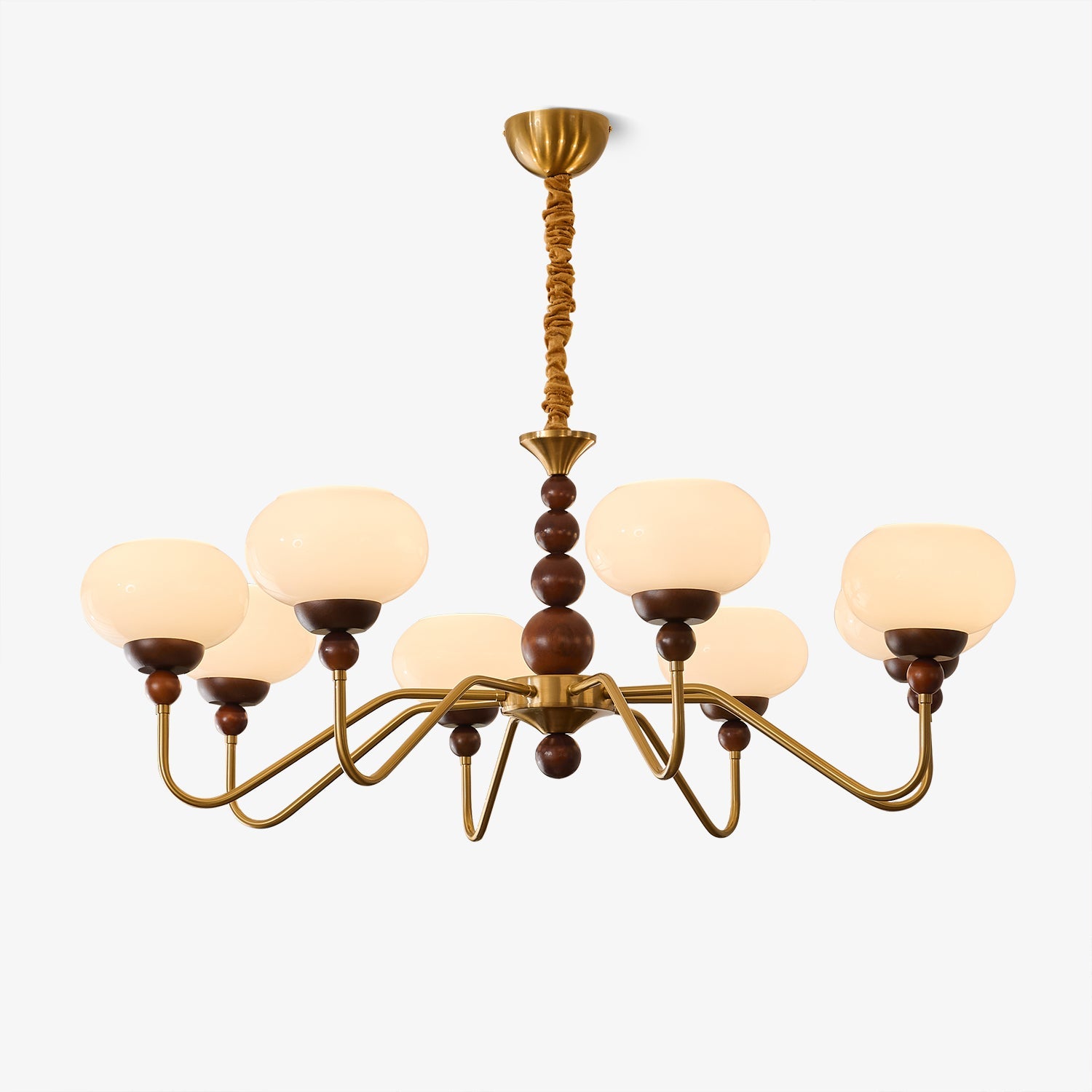Sylaian Chandelier Glass Wood Brass Modern 6-Light