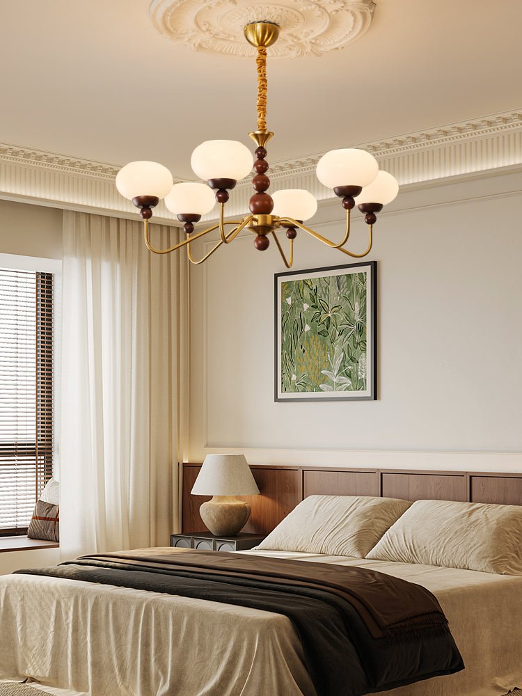 Sylaian Chandelier Glass Wood Brass Modern 6-Light