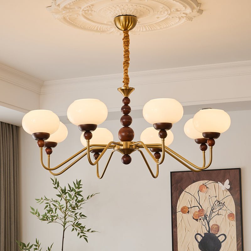 Sylaian Chandelier Glass Wood Brass Modern 6-Light