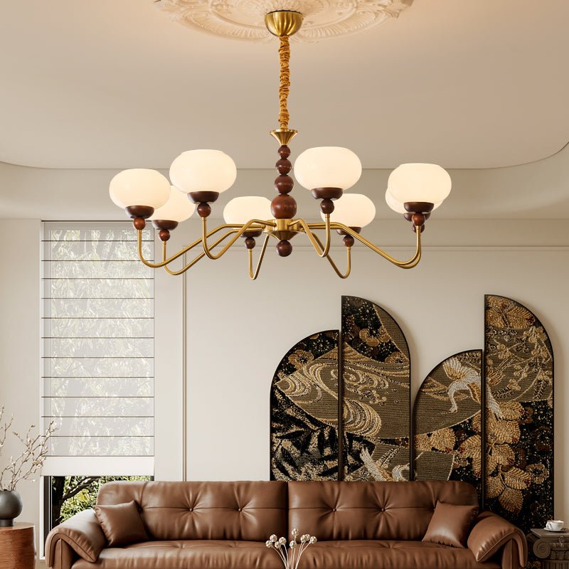 Sylaian Chandelier Glass Wood Brass Modern 6-Light
