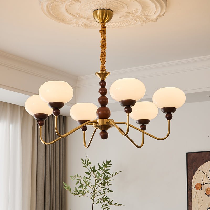 Sylaian Chandelier Glass Wood Brass Modern 6-Light