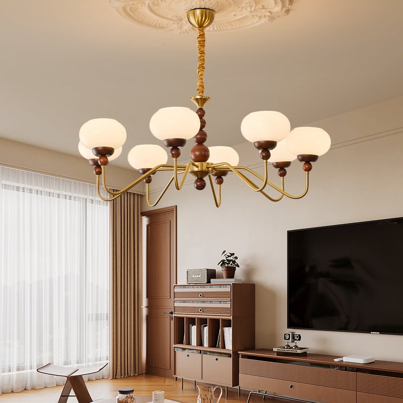 Sylaian Chandelier Glass Wood Brass Modern 6-Light