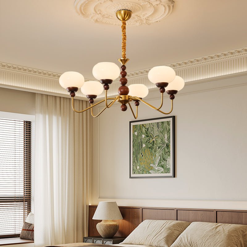 Sylaian Chandelier Glass Wood Brass Modern 6-Light