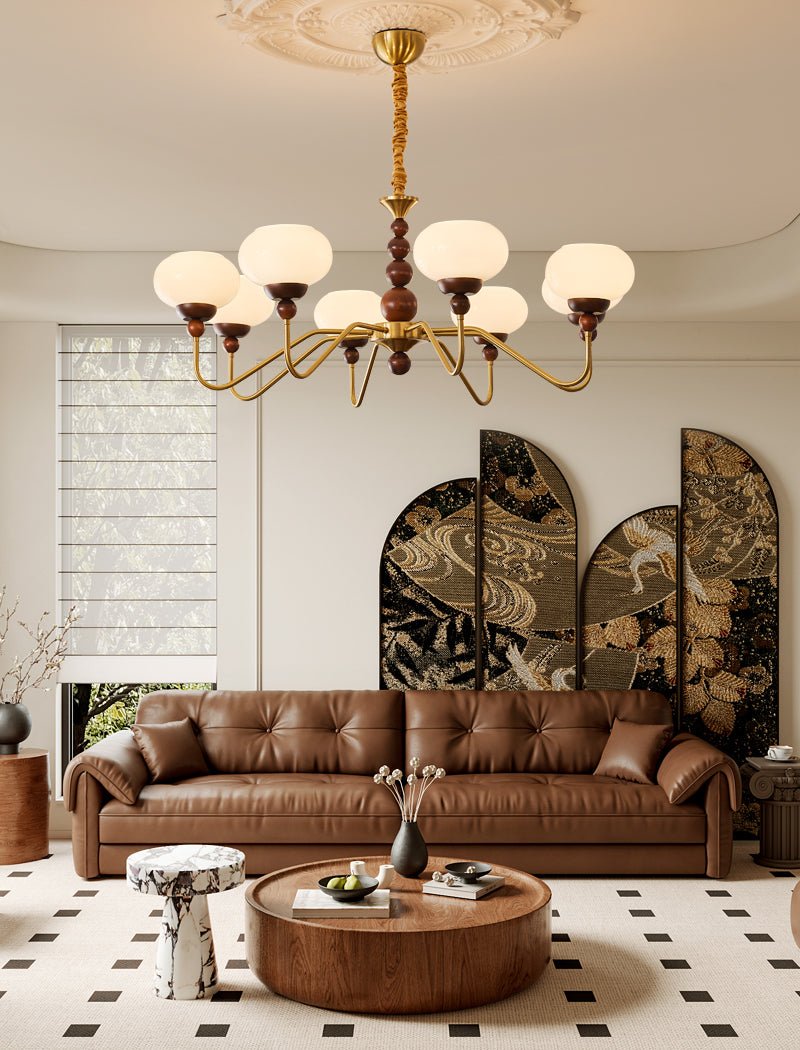 Sylaian Chandelier Glass Wood Brass Modern 6-Light