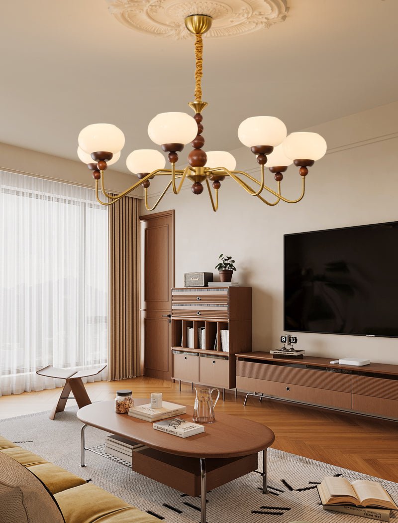 Sylaian Chandelier Glass Wood Brass Modern 6-Light
