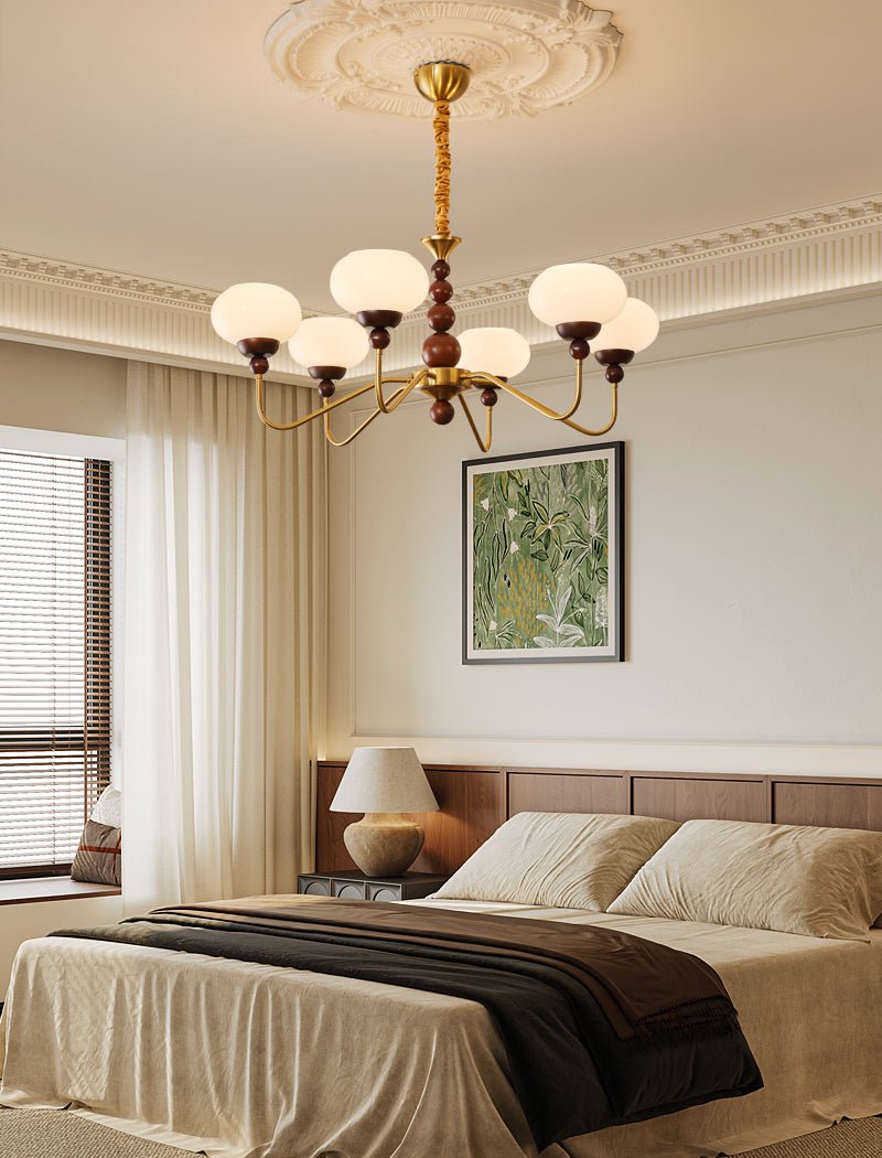 Sylaian Chandelier Glass Wood Brass Modern 6-Light
