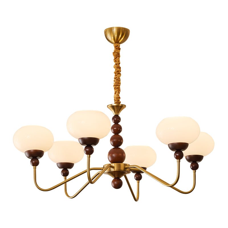 Sylaian Chandelier Glass Wood Brass Modern 6-Light